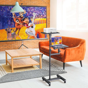 Height-adjustable Facilife stand reaches 64 inches for flexible viewing from couch or stage.