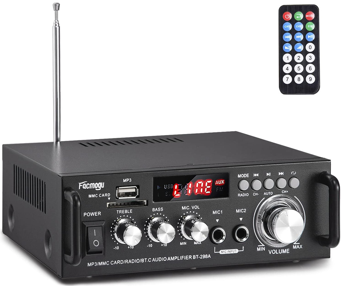 Facmogu 298A Max front panel showing compact stereo amplifier for home use