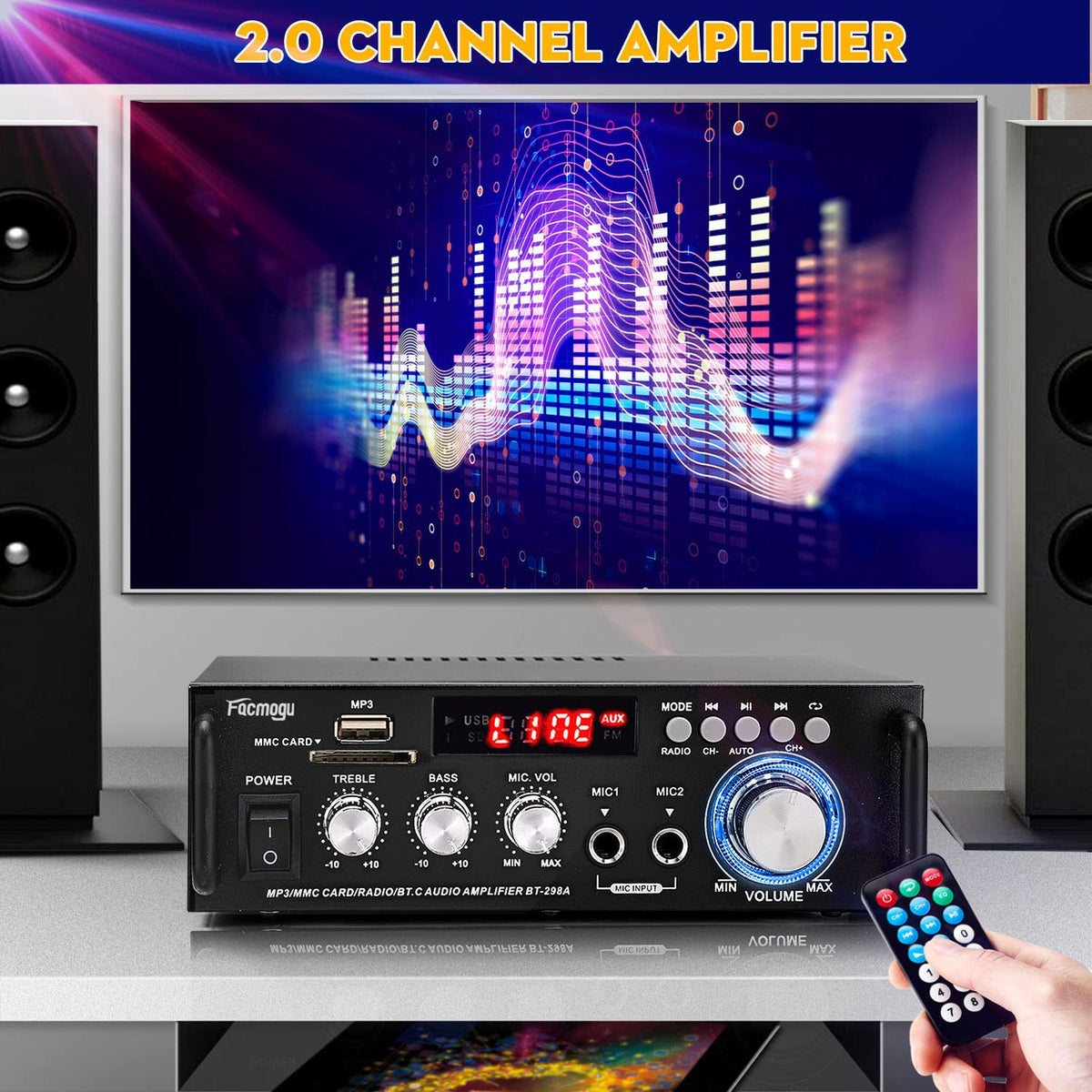 Facmogu 298A Max two mic inputs for karaoke or announcements