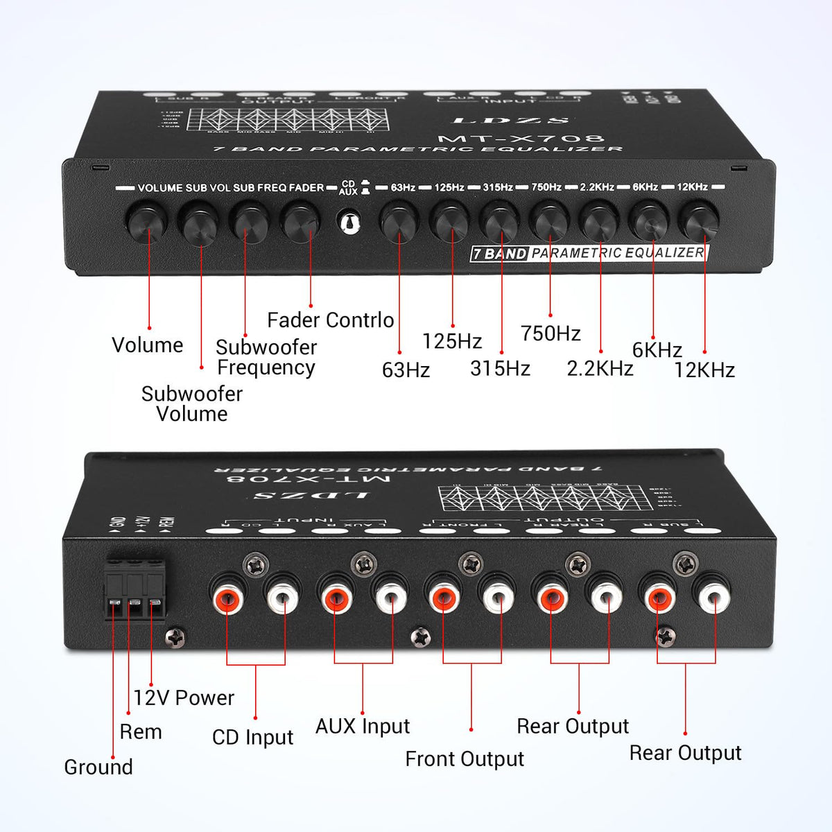 Facmogu 7-band equalizer CD/AUX input for seamless media switching.