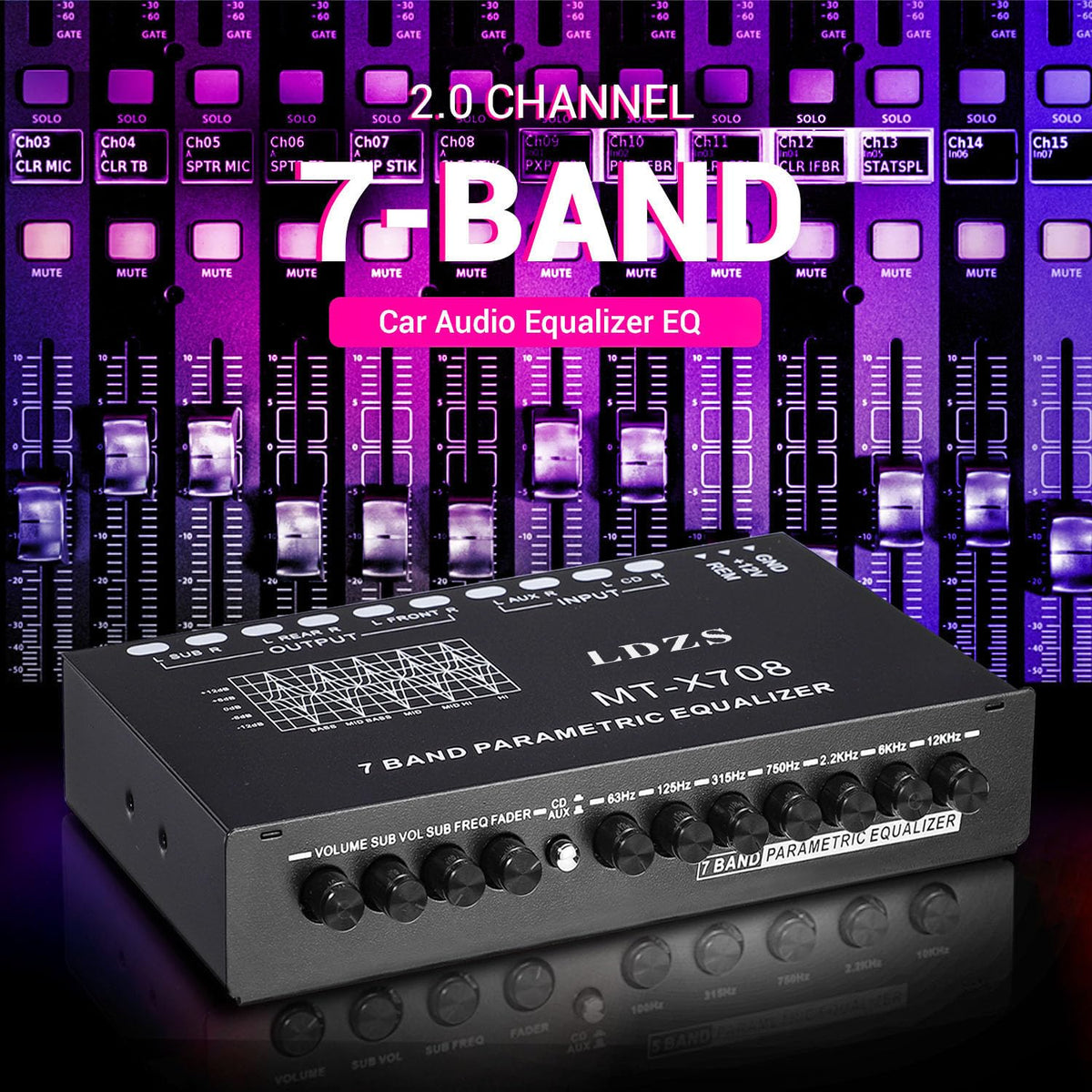 Facmogu 7-band equalizer subwoofer output boosts deep bass with control.