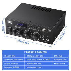 Facmogu BT-398A next to passive speakers to show size and power compatibility