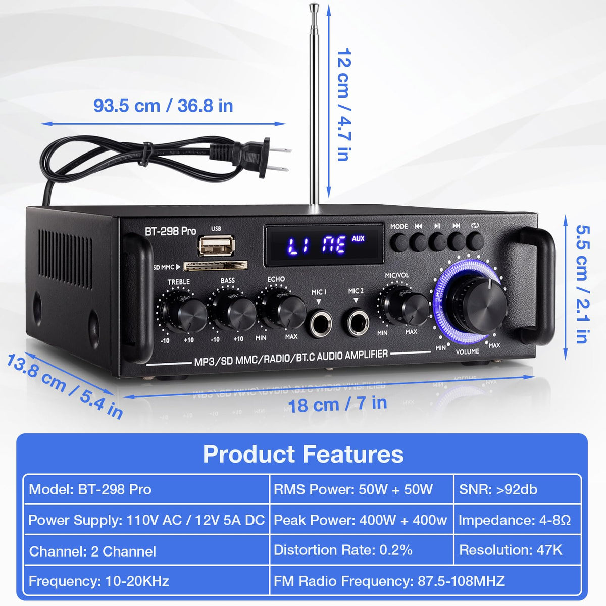 Facmogu BT-298 Pro LED display aids clear status during playback.