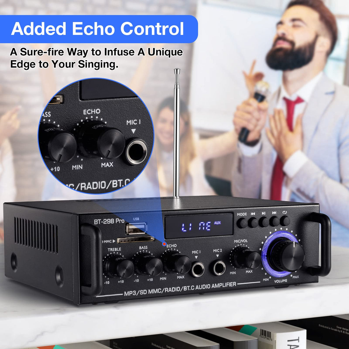 Facmogu BT-298 Pro remote-control panel enables quick adjustments from a distance.