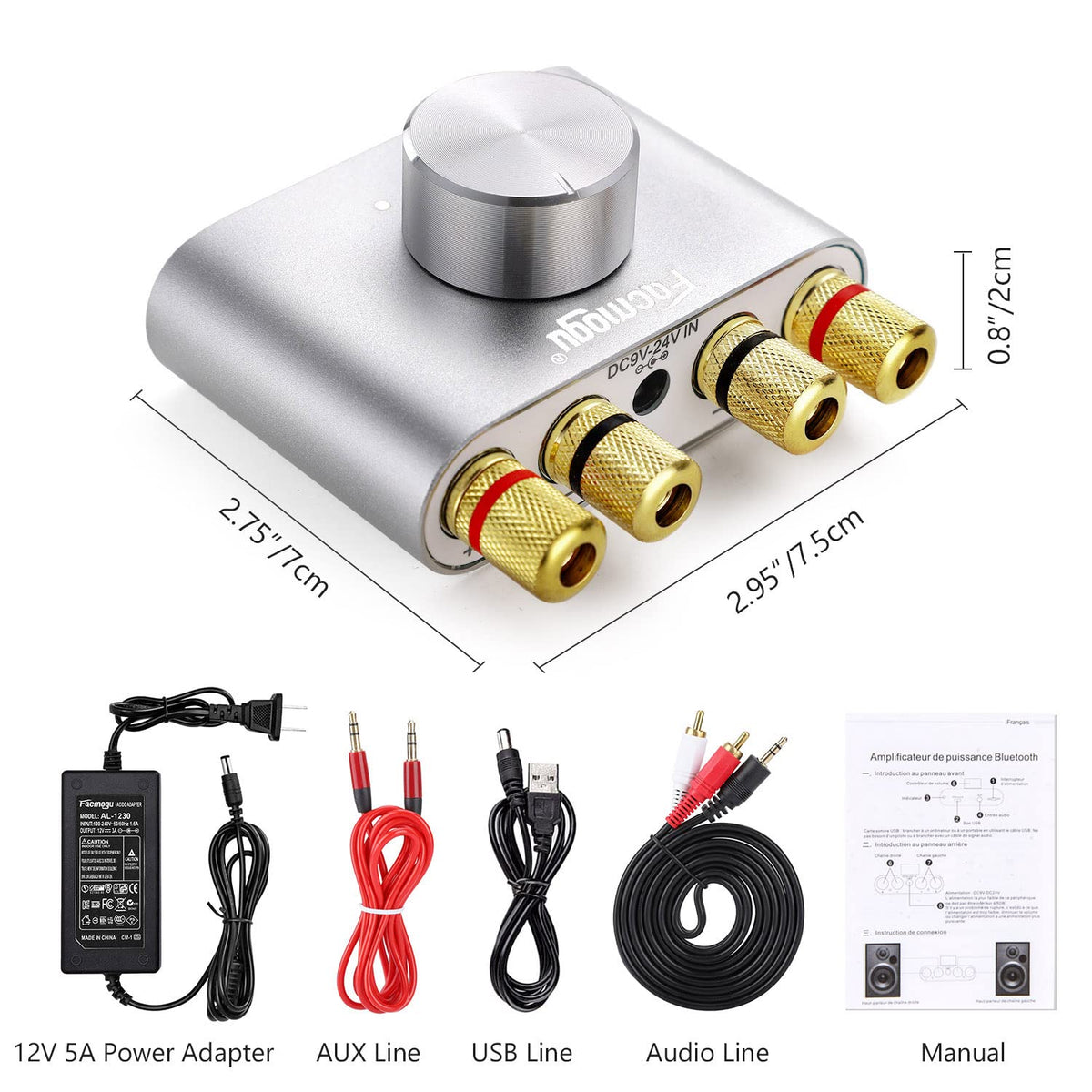 Facmogu F900S back ports for versatile Bluetooth, USB and AUX connections