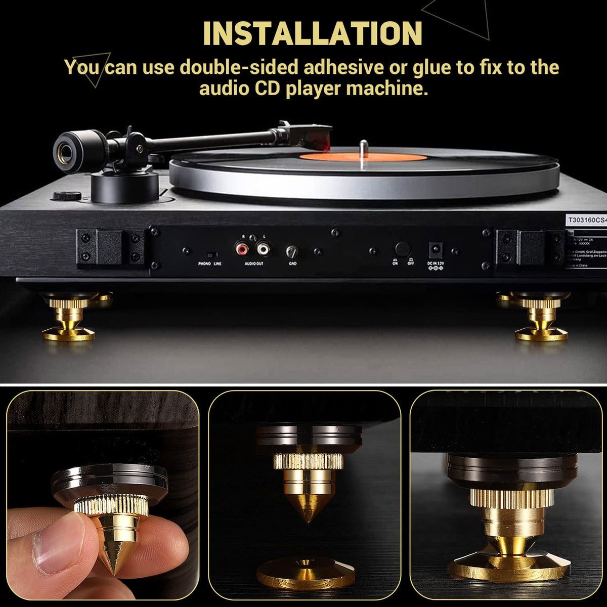 Facmogu golden finish adds tasteful look to an audio setup.