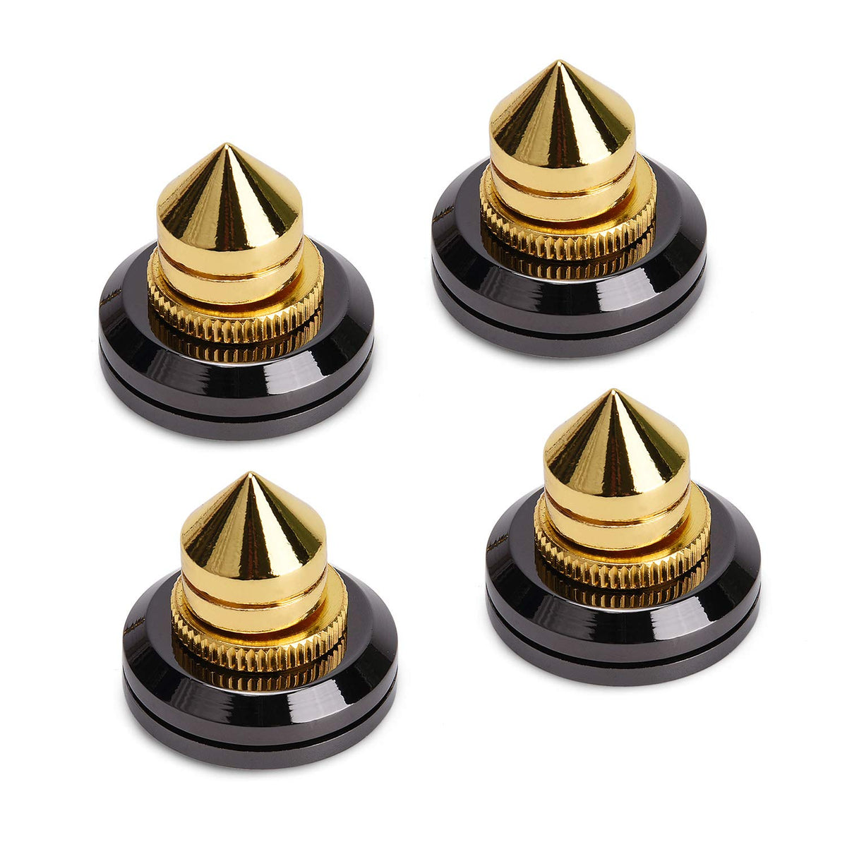 Facmogu isolation spikes positioned under bookshelf speaker reduce rattling.