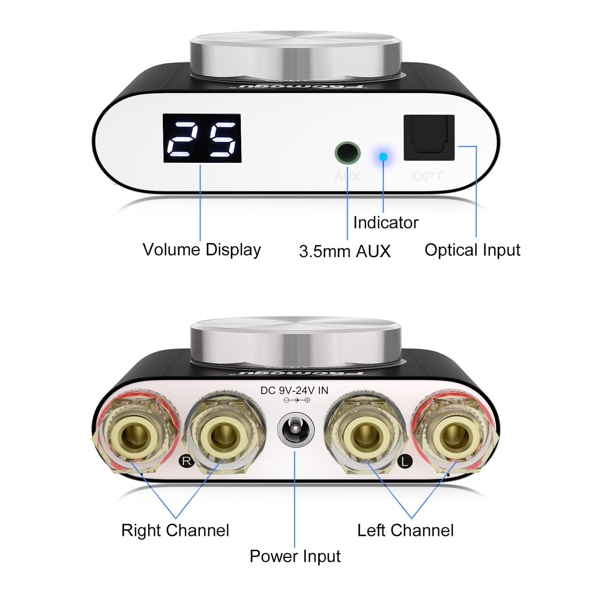 Facmogu M6 next to books to show compact size and easy bookshelf placement advantage