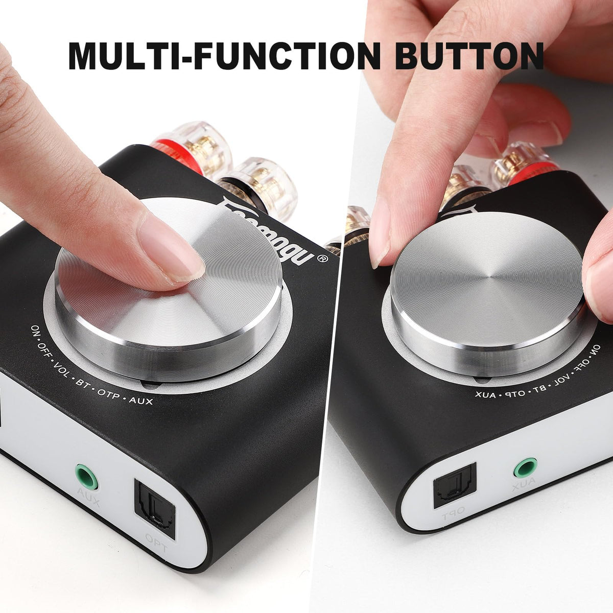 Facmogu M6 with optical cable to TV showcasing digital audio clarity for home entertainment