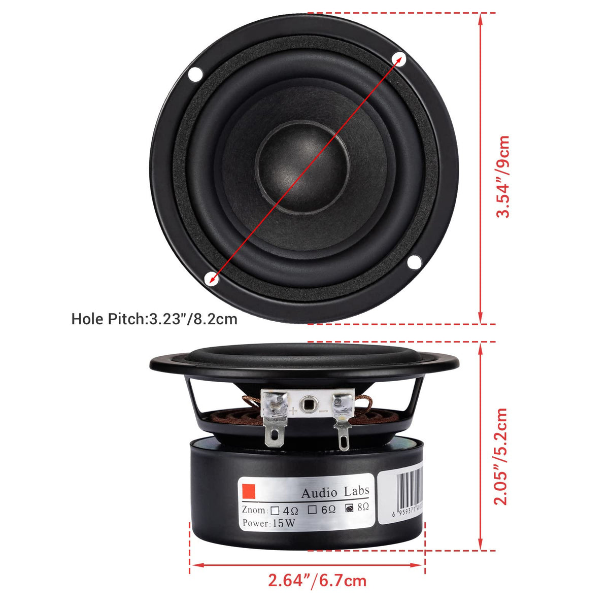Facmogu back panel shows 8Ω impedance for easy system integration