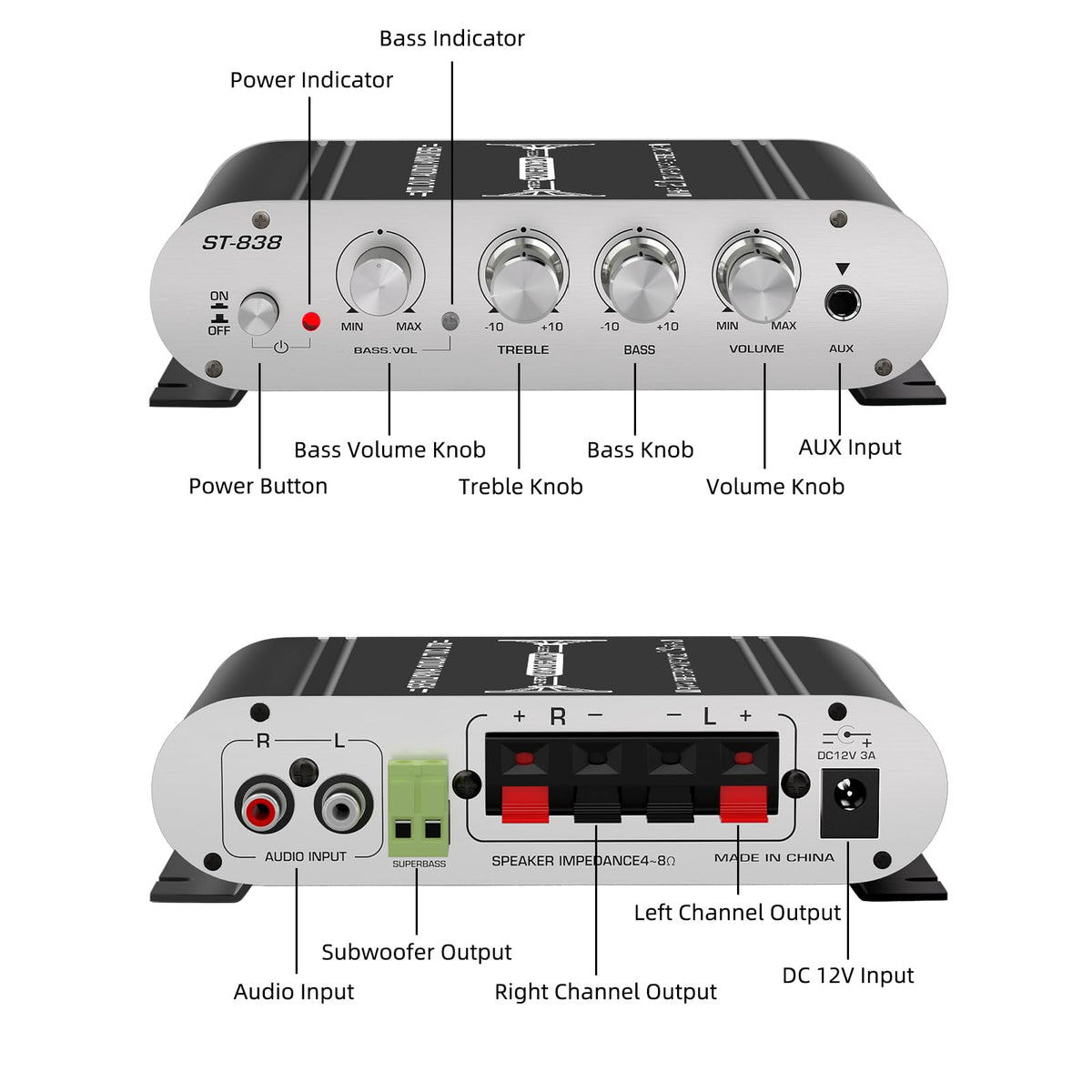 Facmogu ST-838 in-car/marine setup powers home-quality audio on the go.