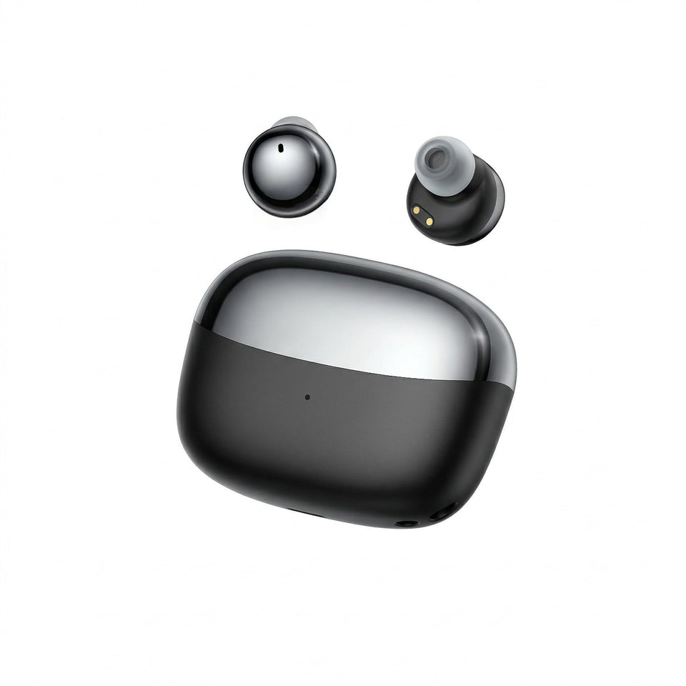 FADCAMELOS front view of earbuds and charging case showing premium design benefit
