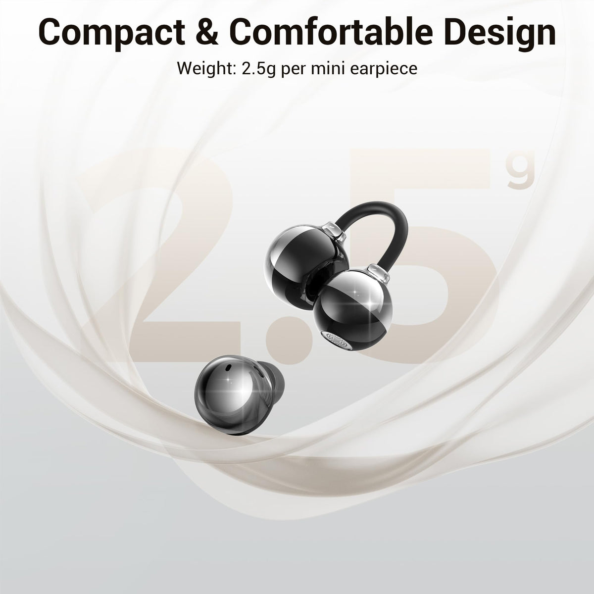 FADCAMELOS lifestyle image running outdoors with clip earbuds showing secure sport fit
