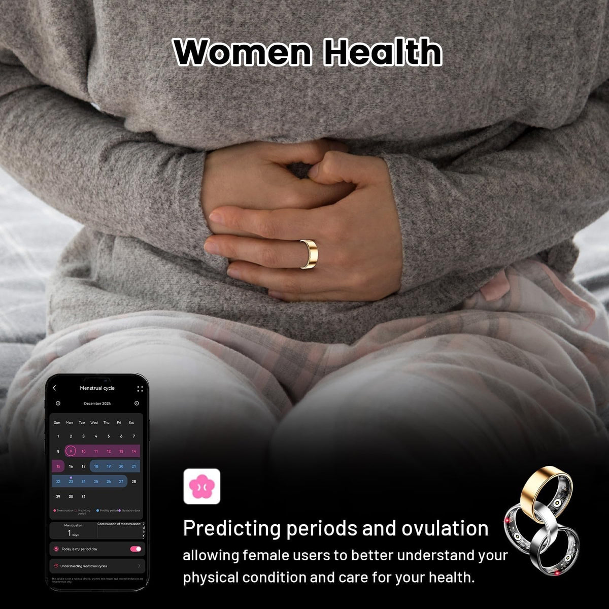 FAHKNS smart health ring rose gold heart rate monitoring view showing continuous tracking