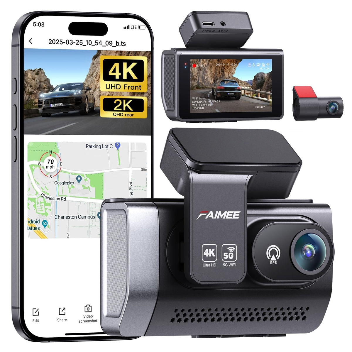 FAIMEE 4K dash cam front camera captures crisp road details day and night