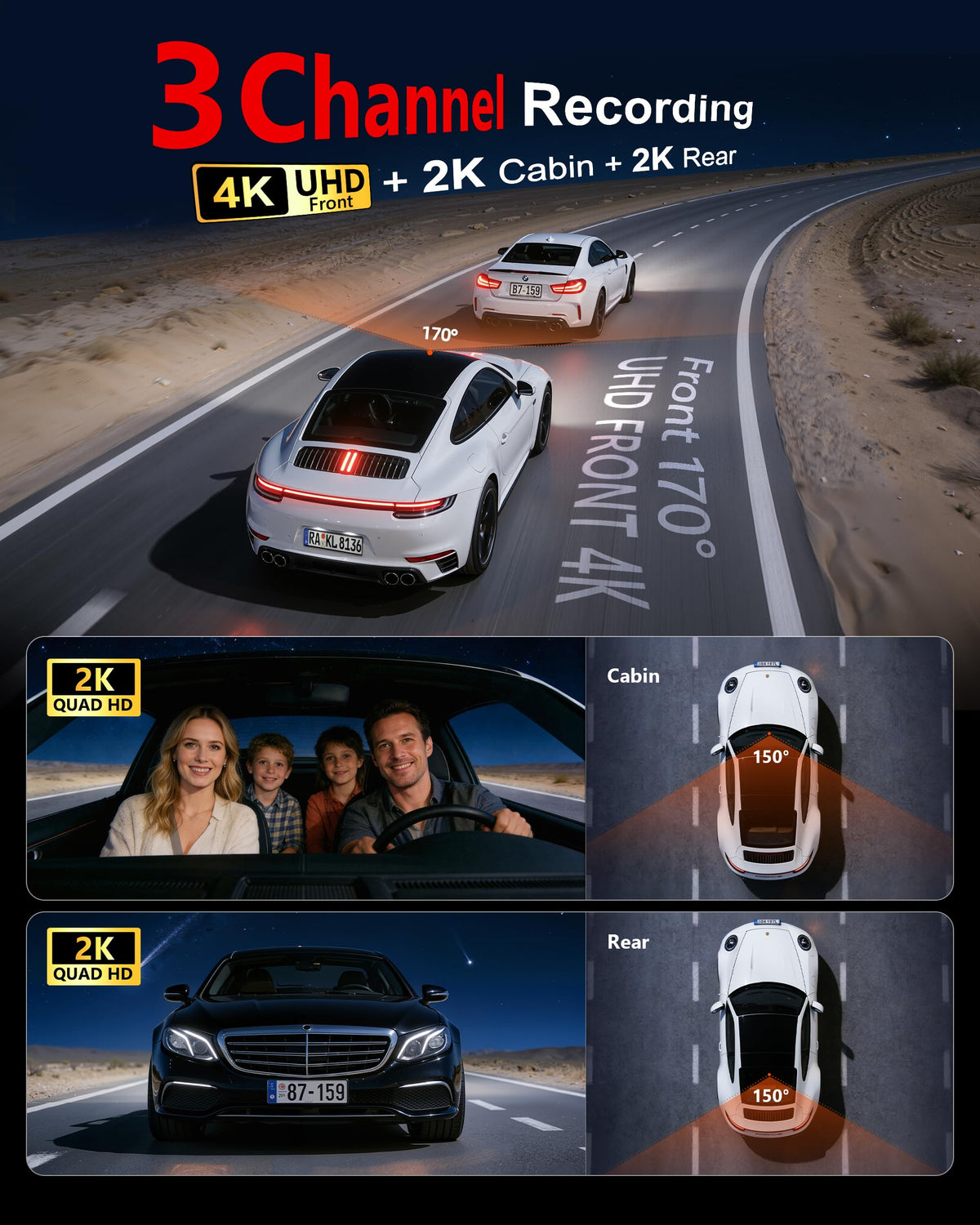 FAIMEE 2K rear camera provides clearer rear footage for parking and incidents