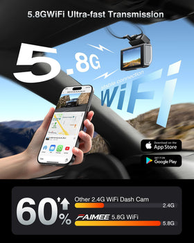 FAIMEE dash cam built-in GPS logs speed and routes for incident verification.
