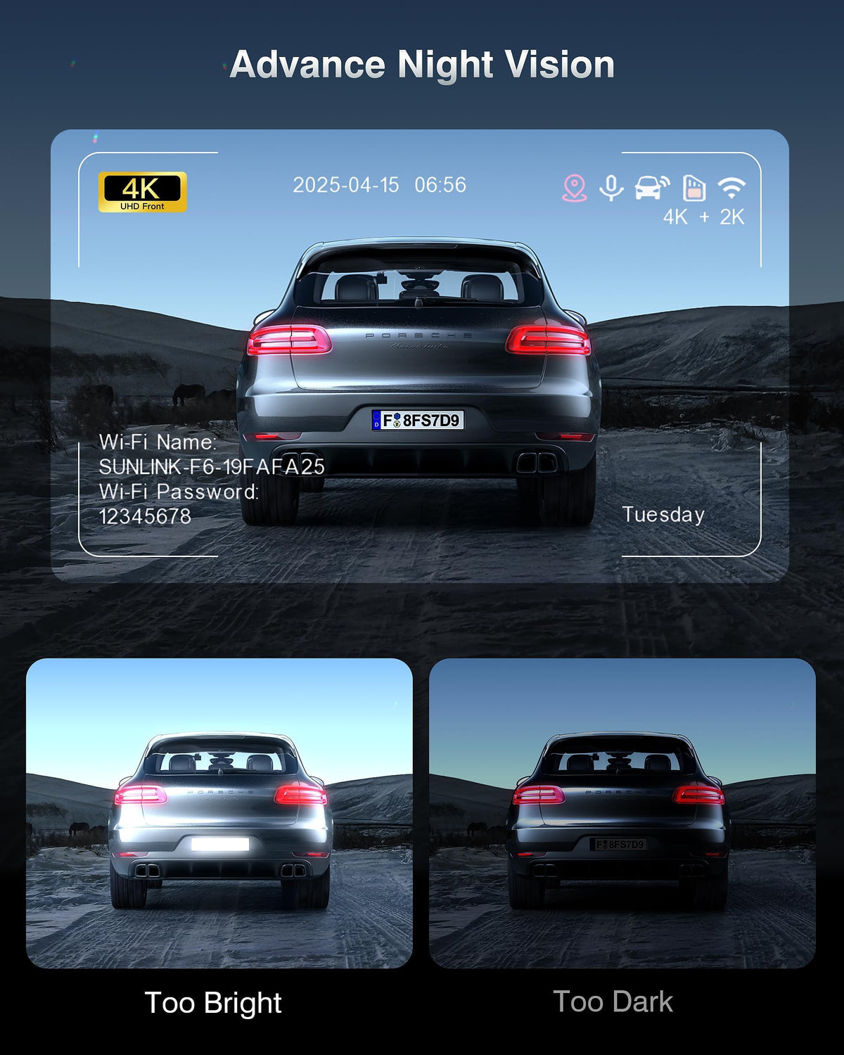 FAIMEE dash cam rear 2K view improves coverage behind you.