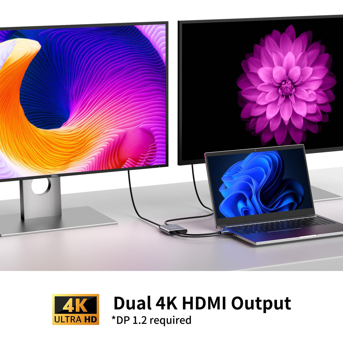 Fairikabe 4K 60Hz dual HDMI output delivers sharp visuals for design and coding
