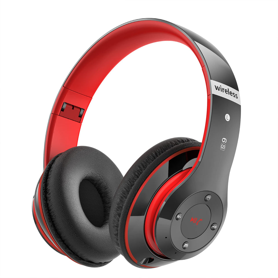 Falebare headphones front view showing red finish and over-ear comfort