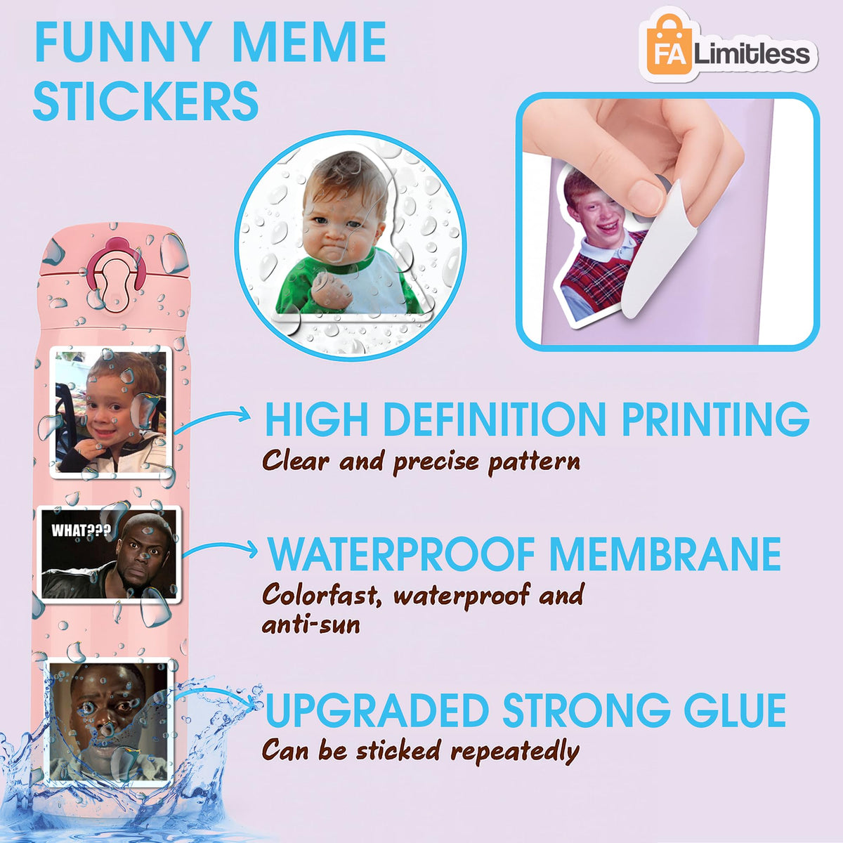 FALIMITLESS water bottle stickers endure outdoors with waterproof vinyl