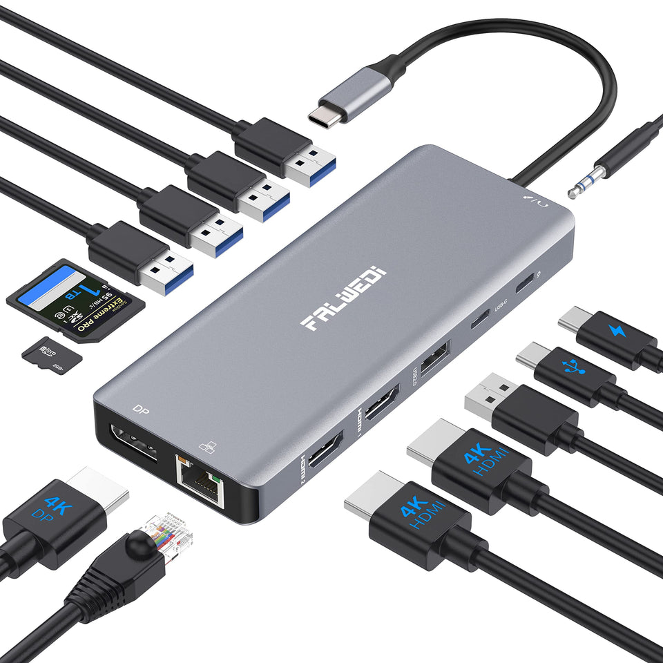 FALWEDI docking station front view showing all ports and compact benefit