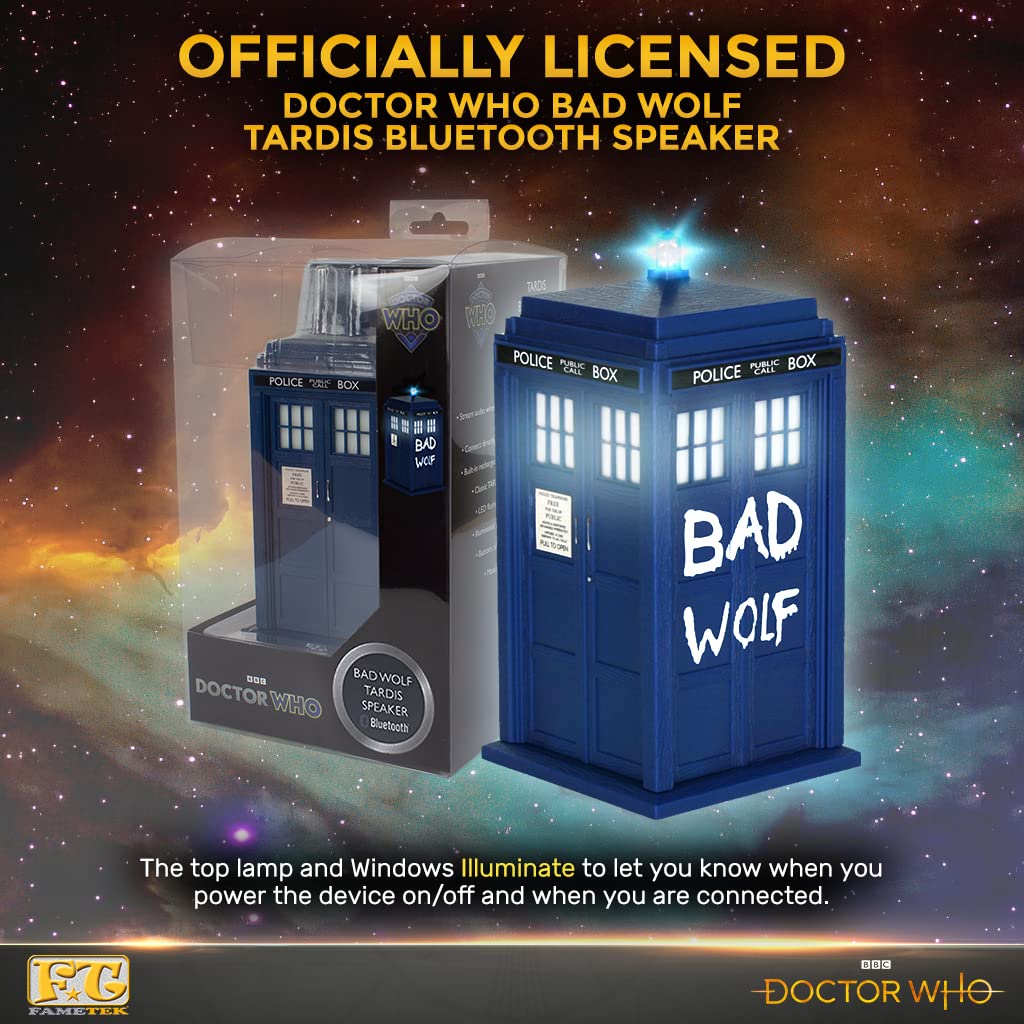 FAMETEK TARDIS packaging with accessories showing ready-to-gift presentation