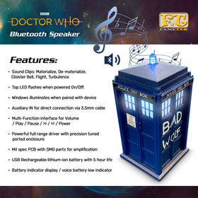 FAMETEK TARDIS top lamp lit, highlighting licensed visual effect