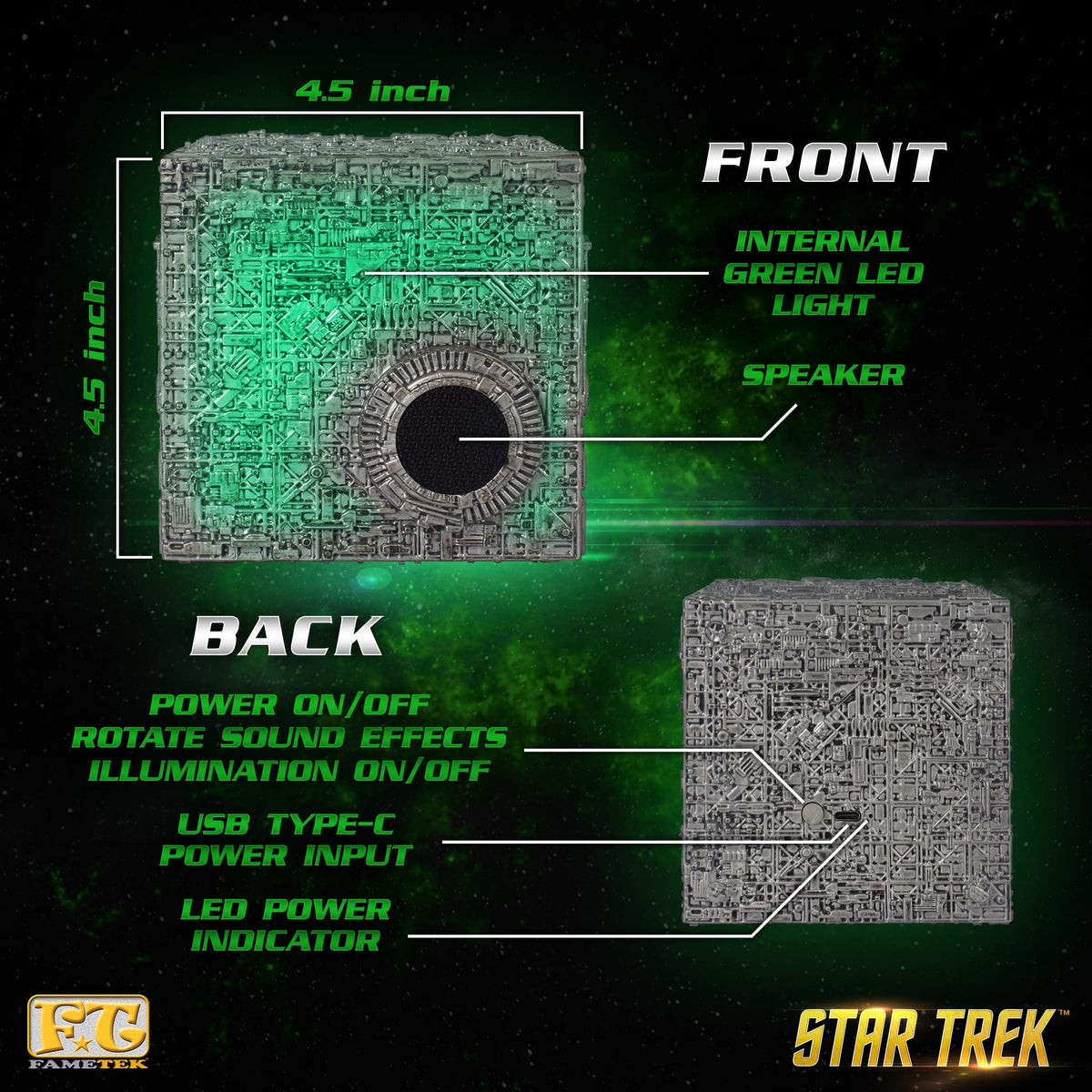 FAMETEK Borg Cube Bluetooth connection enables wireless music playback.