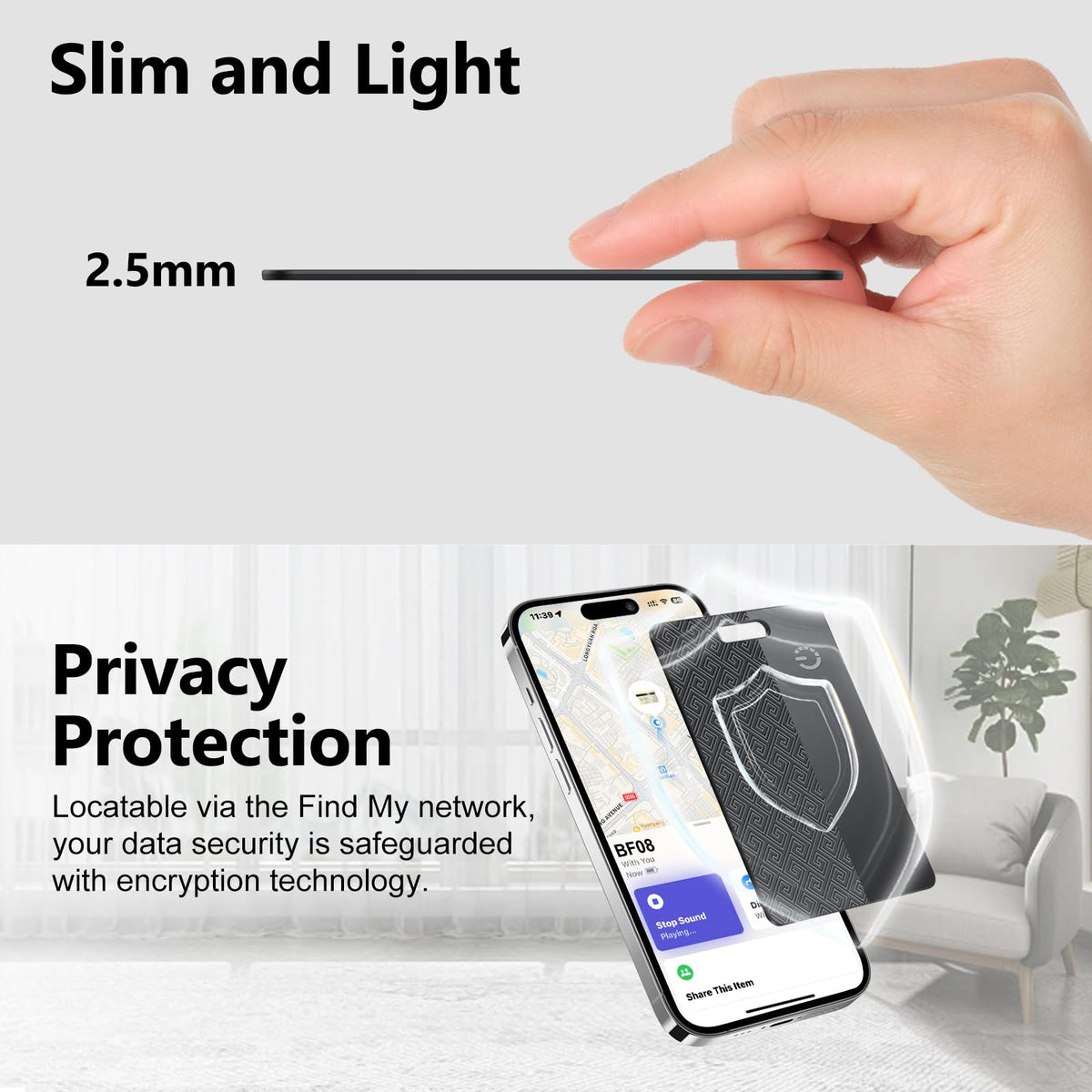 FAMOO Ultra-Thin Wallet Tracker Card offers long standby battery life for years.