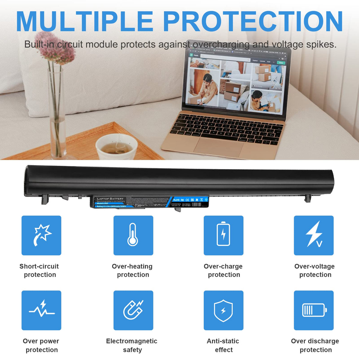 11.1V 2600mAh four-cell Li-ion specification.