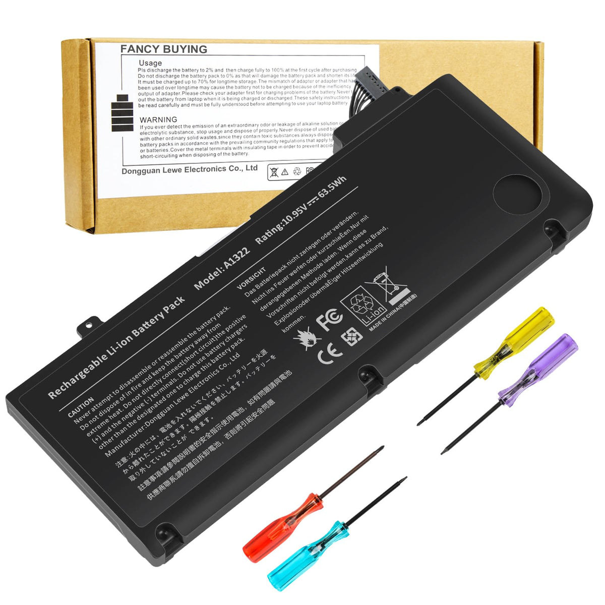 Fancy Buying battery front packaging showing product name and fit benefits