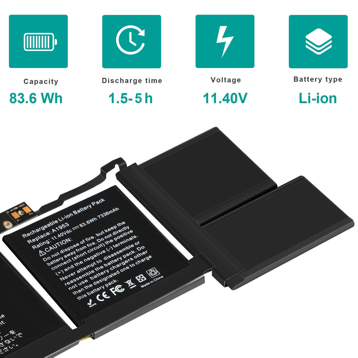 Fancy Buying A1953 MacBook Pro 15 battery side view with connectors for easy replacement.