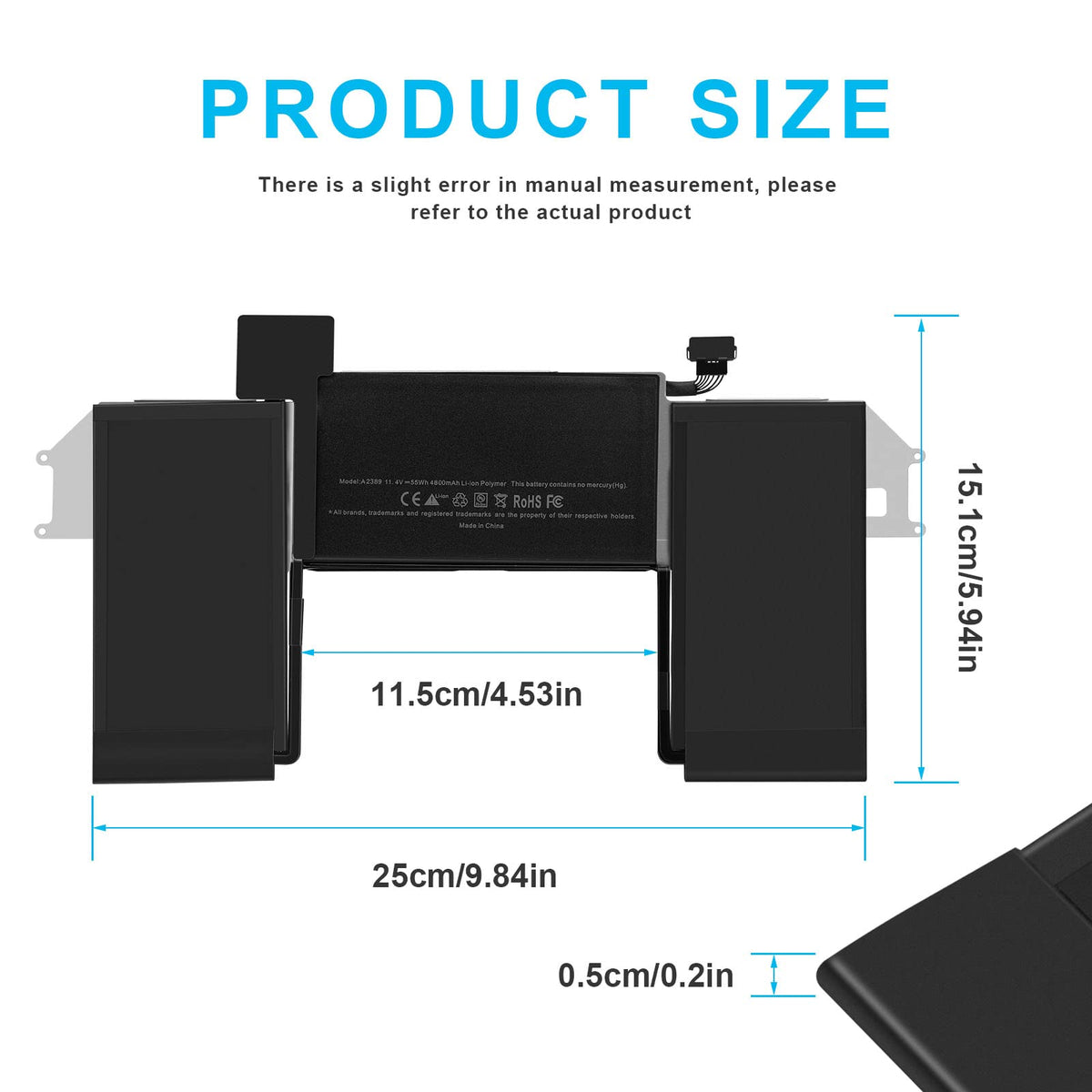 Fancy Buying closeup of top label with specs for accurate compatibility
