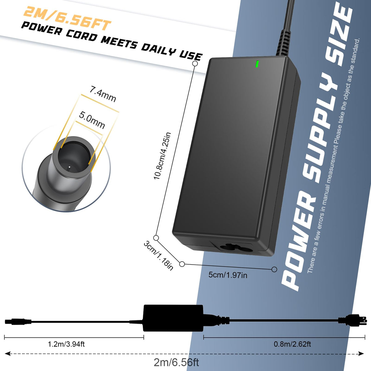 Fancy Buying adapter plugged into Dell laptop demonstrating reliable charging benefit