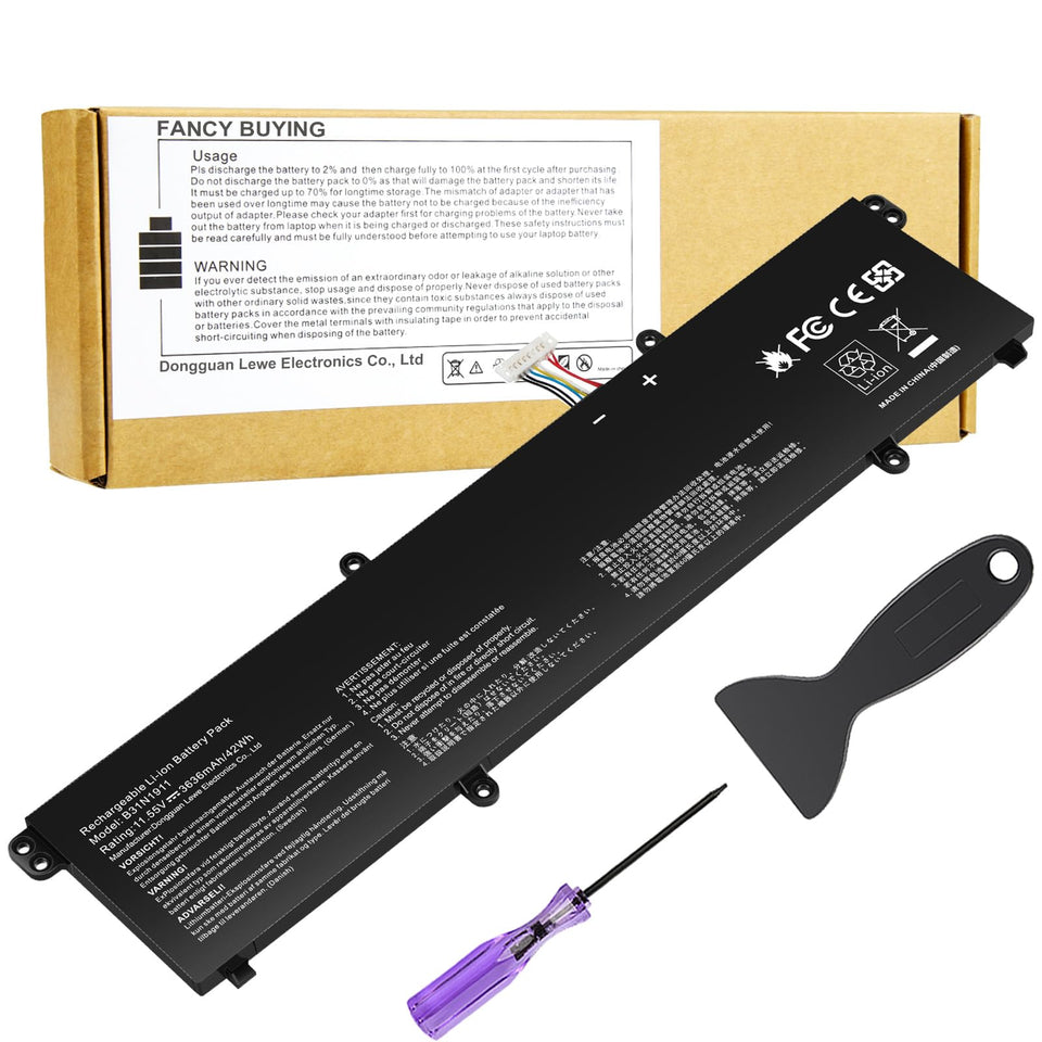 Fancy Buying battery front view showing compact replacement and improved runtime
