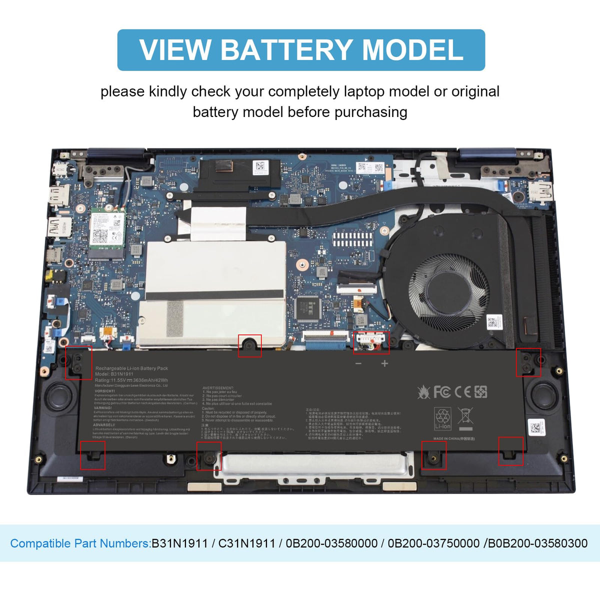 Fancy Buying battery side profile showing slim design for easy laptop fit