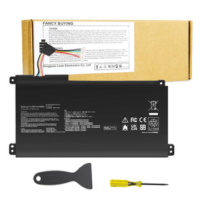Fancy Buying battery front view showing slim black pack and model label, restores power