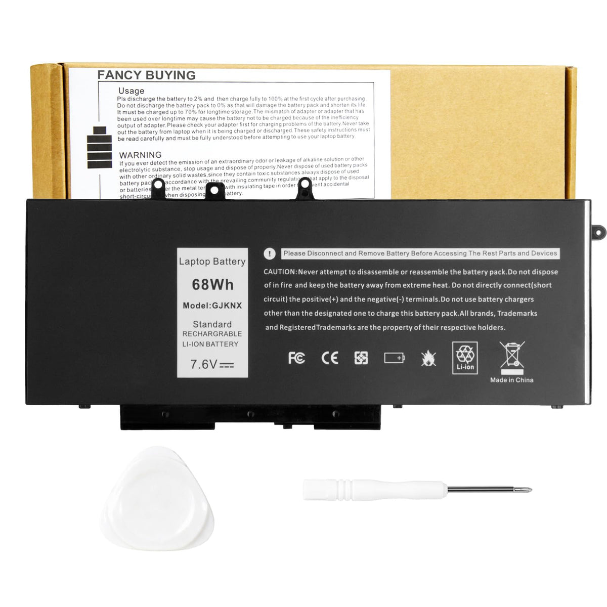 Fancy Buying battery front label showing model and compatibility for easy identification