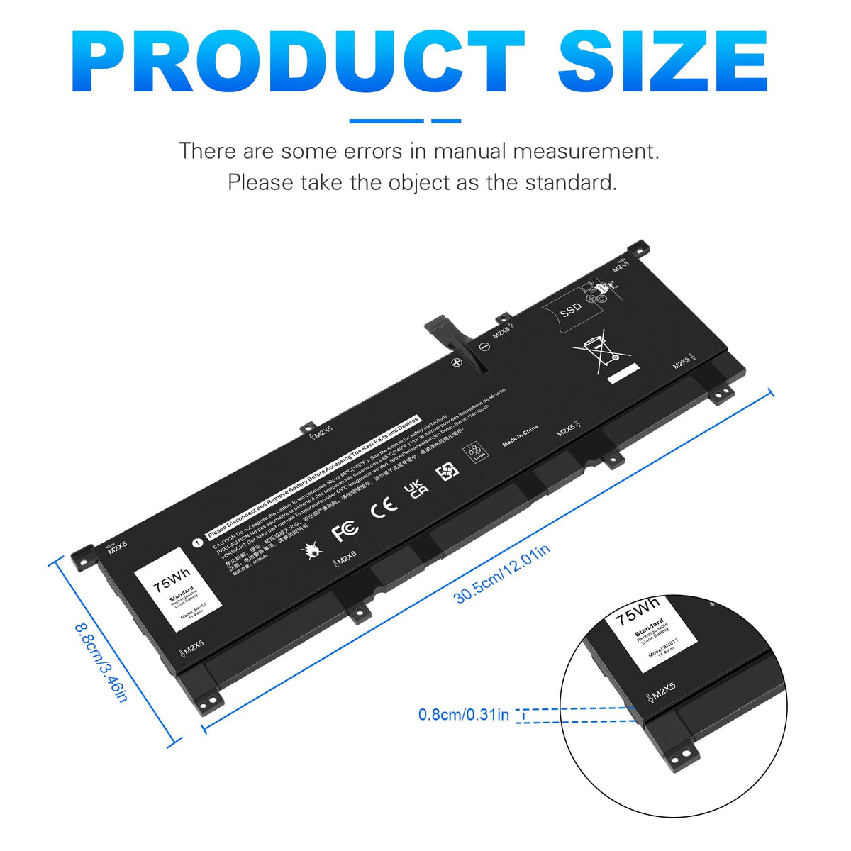 Fancy Buying battery label close-up with voltage and capacity, clear specifications for easy verification