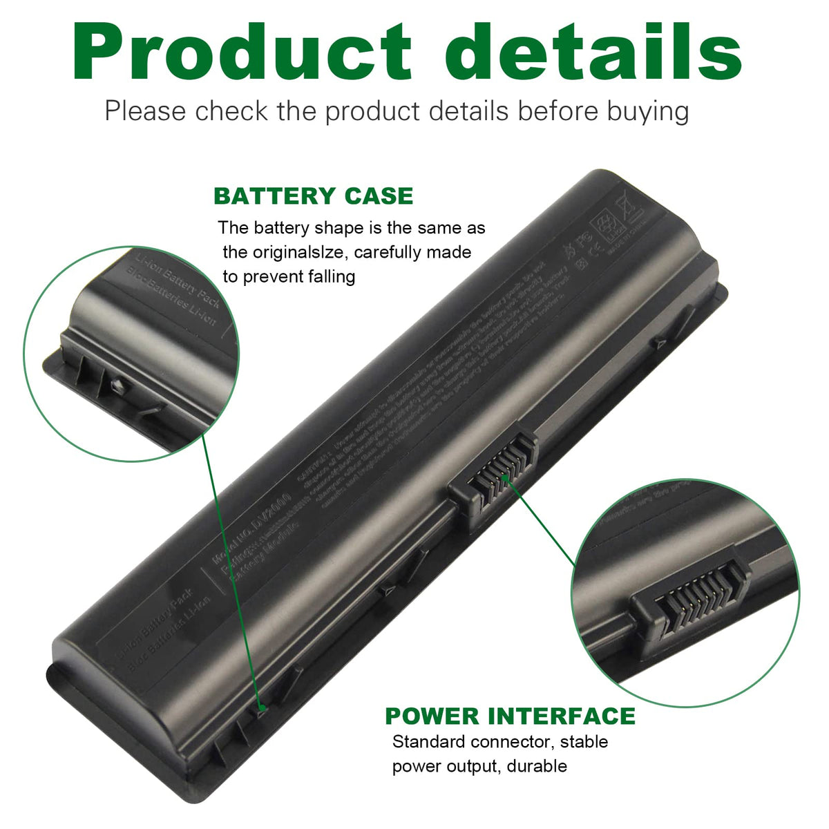 Fancy Buying battery top view displaying six-cell design and sturdy build