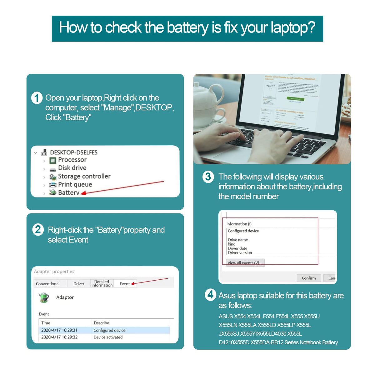 Fancy Buying C21N1347 battery in-use compatibility confirms Asus X555 fit