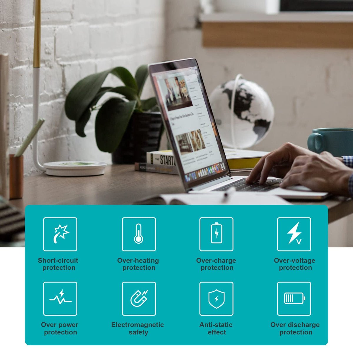 Fancy Buying cell layout and safety sticker highlighting built-in protection circuits