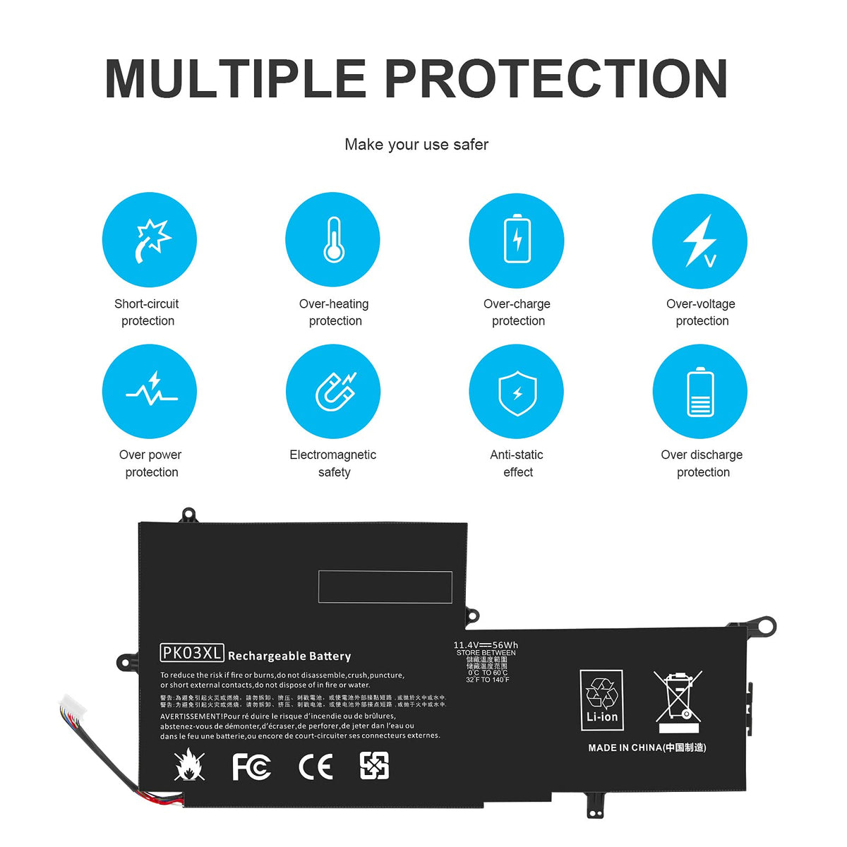 Fancy Buying internal cells and circuit board illustrating built-in safety protection