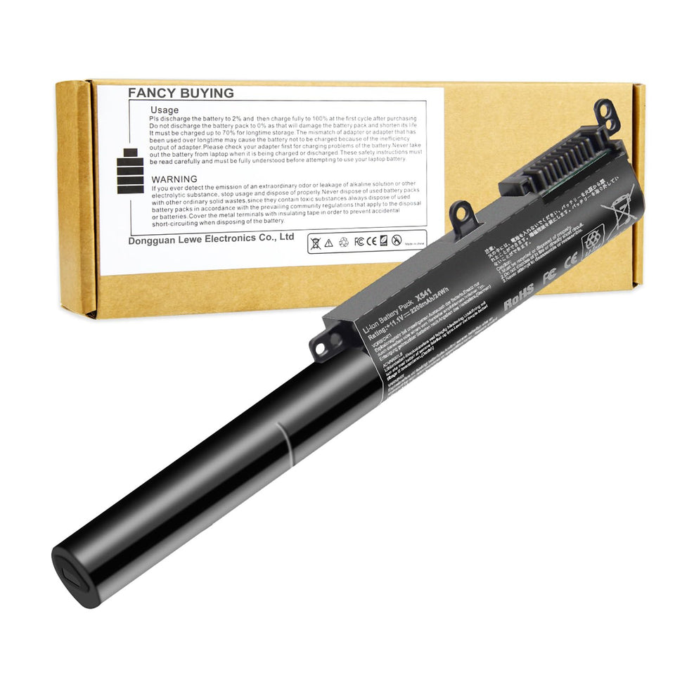 Fancy Buying front packaging showing Asus X541 battery and fast replacement benefit