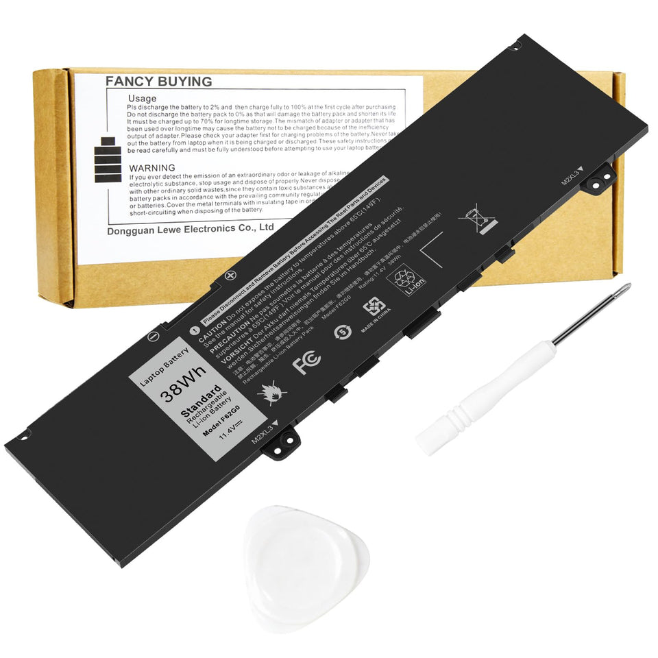 Fancy Buying front packaging showing battery compatible with Dell Inspiron 13, improves laptop runtime