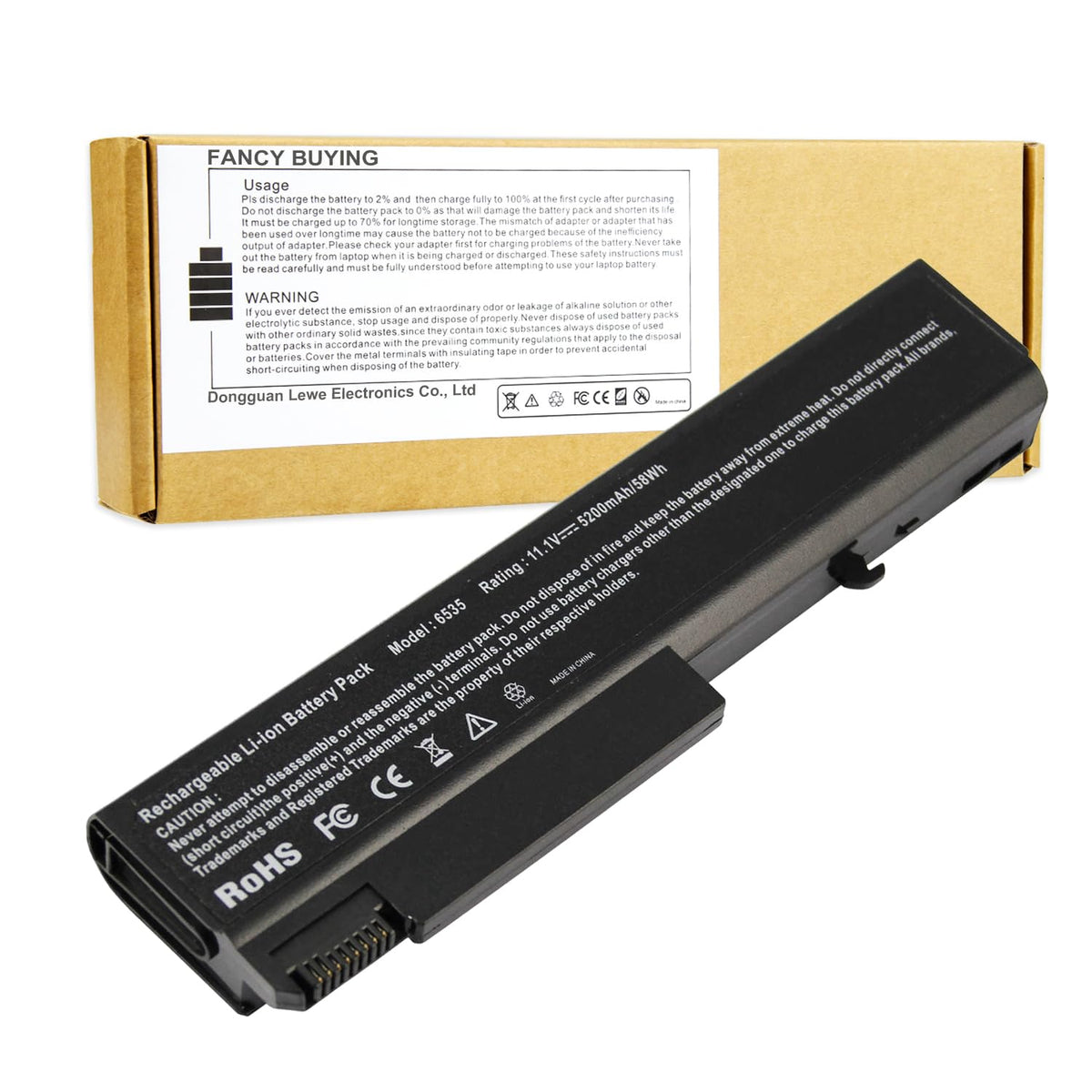 Fancy Buying front packaging showing battery and benefits