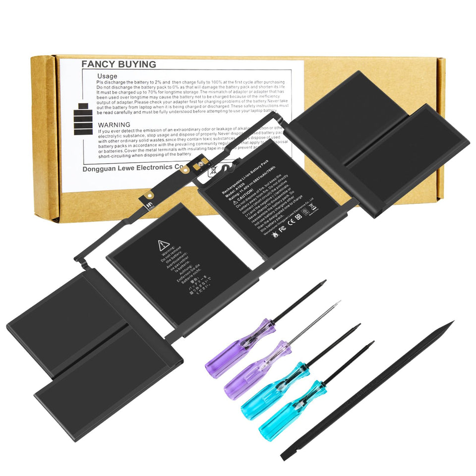 Fancy Buying front packaging showing MacBook Pro battery and compatibility benefits