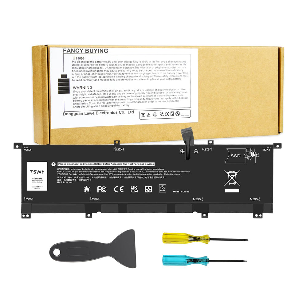 Fancy Buying front packaging for XPS 15 battery showing product and branding, reliable replacement