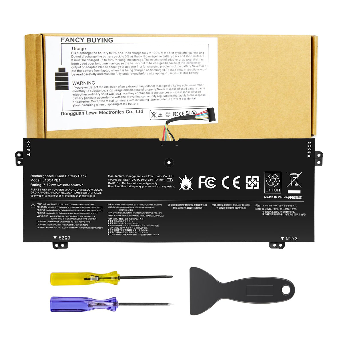 Fancy Buying front packaging showing battery and model compatibility, ensures correct replacement